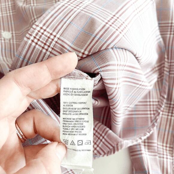 IZOD Mens No Iron Shirt Long Sleeve Button Down Red Plaid XL - Picture 7 of 8